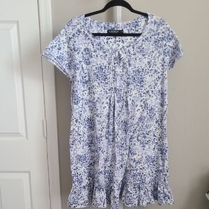 Ralph Lauren Women Nightgown XL Blue & White Floral Pajamas Short Sleeve